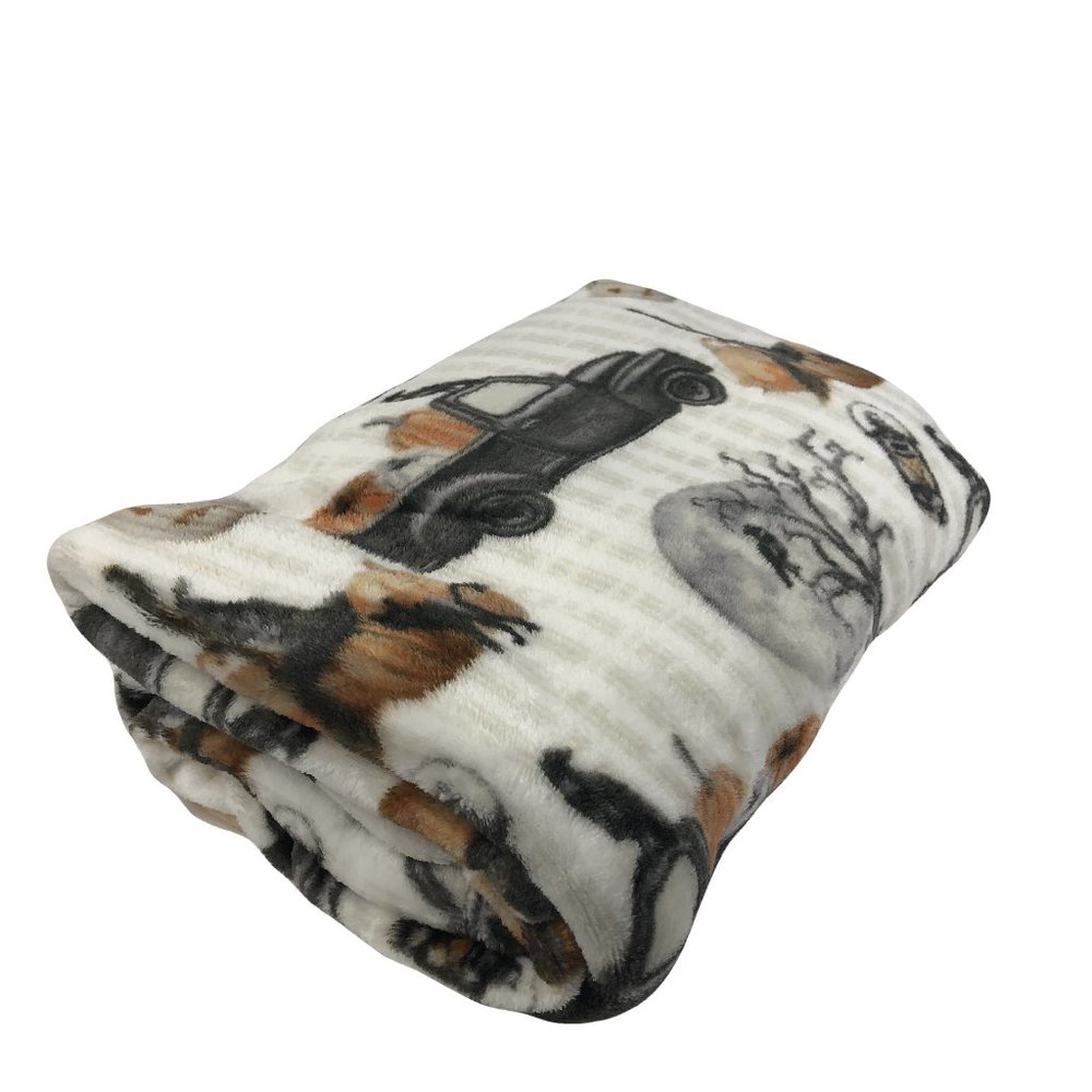 Halloween Plush Throw Blanket Black Haunted Truck